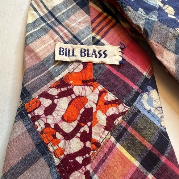 Vintage 70s Bill Blass Patchwork Men’s Necktie Blue Red Tie Dye Orange White - Picture 3 of 9